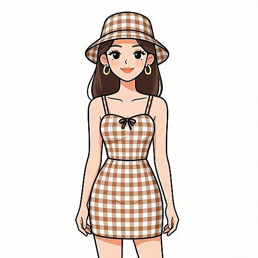 Smiling Woman in Checkered Summer Dress