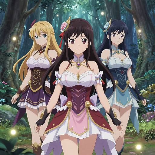 Fantasy Anime Girls in Mystical Forest