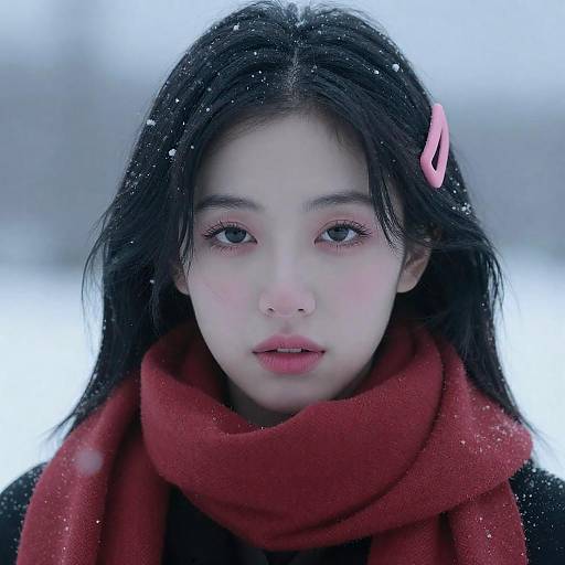 Melancholic East Asian Beauty in Snow