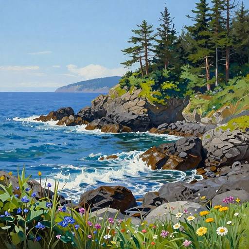 Vibrant Coastal Landscape with Wildflowers