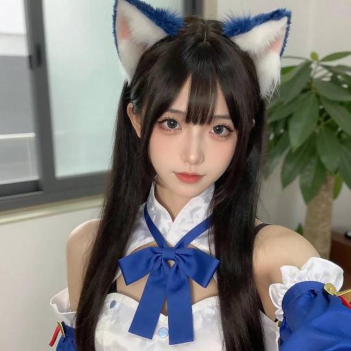 Anime-Style Woman in Cat Ear Costume