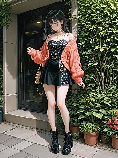 Young Woman in Casual-Chic Outfit Outdoors