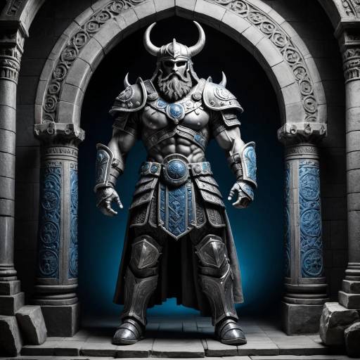 Majestic Warrior Statue in Ancient Archway