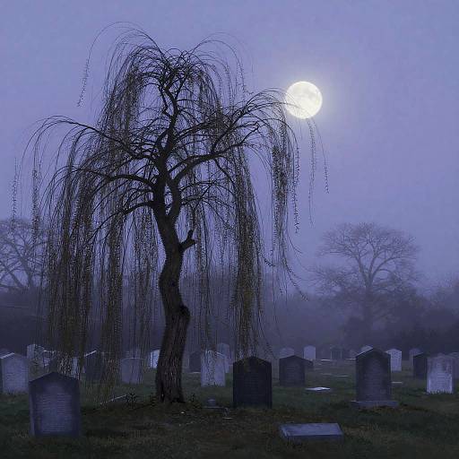 Mist-Shrouded Cemetery under Lavender Moon