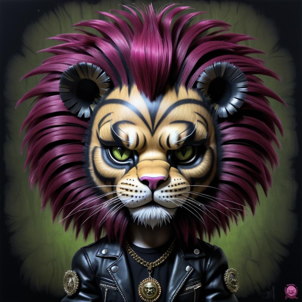 Punk Lion in Hyper-Realistic Lowbrow Art