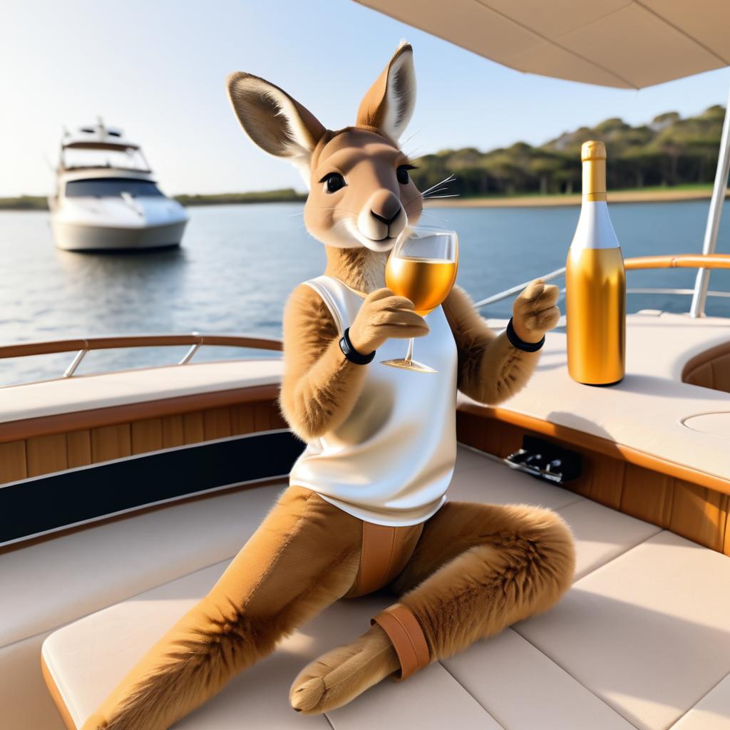 Yoga Kangaroo Sipping Champagne on Boat