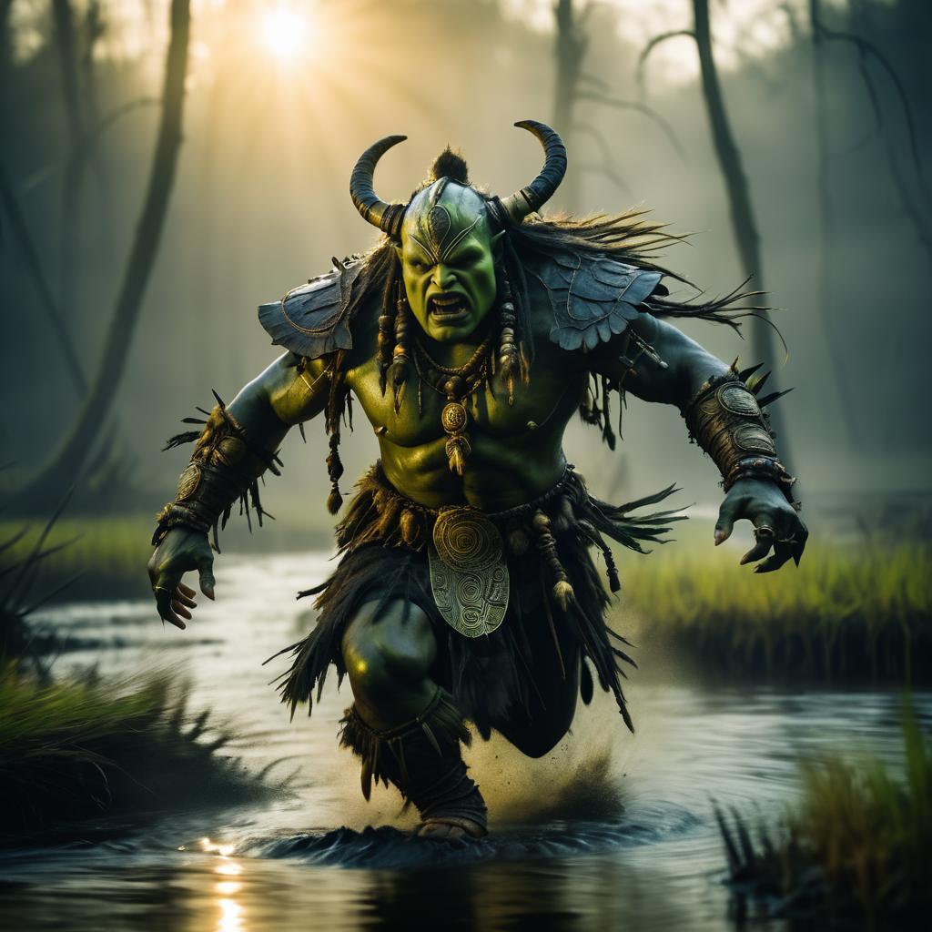 Dynamic Orc Shaman in Fantasy Swamp