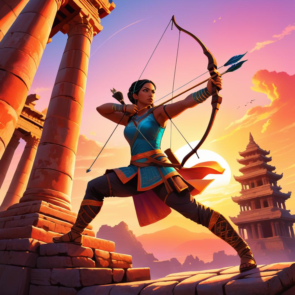 Daring Archer Swinging at Sunset