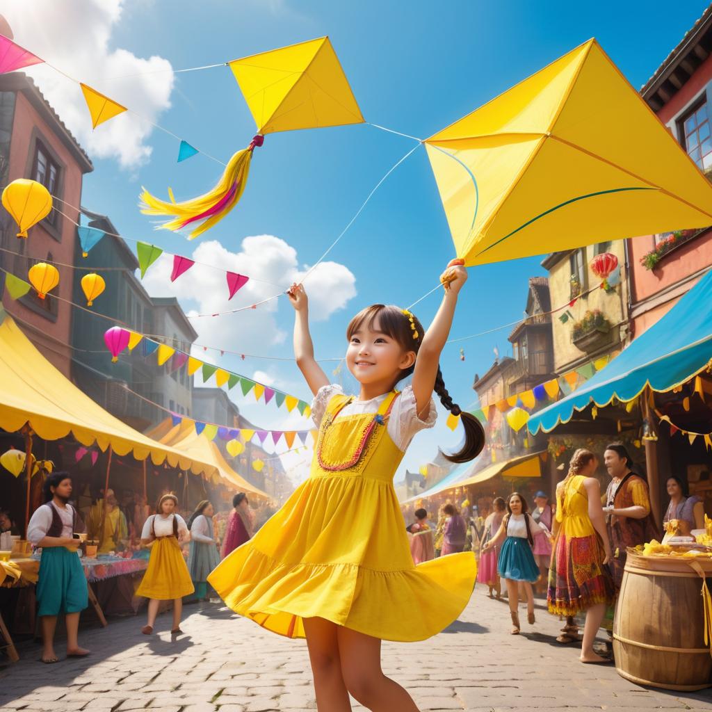 Whimsical Festival with Girl and Kite