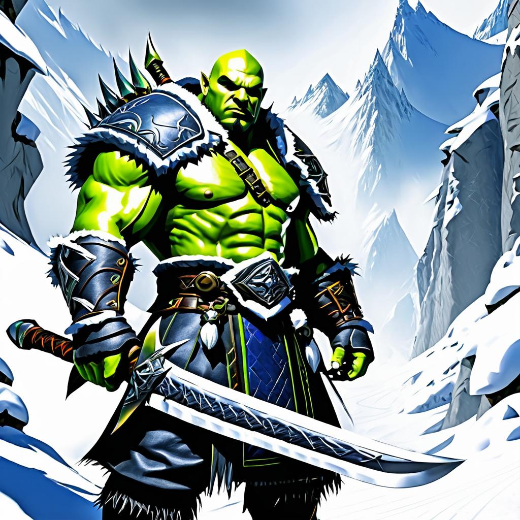 Orc Blade Master in a Snowy Mountain