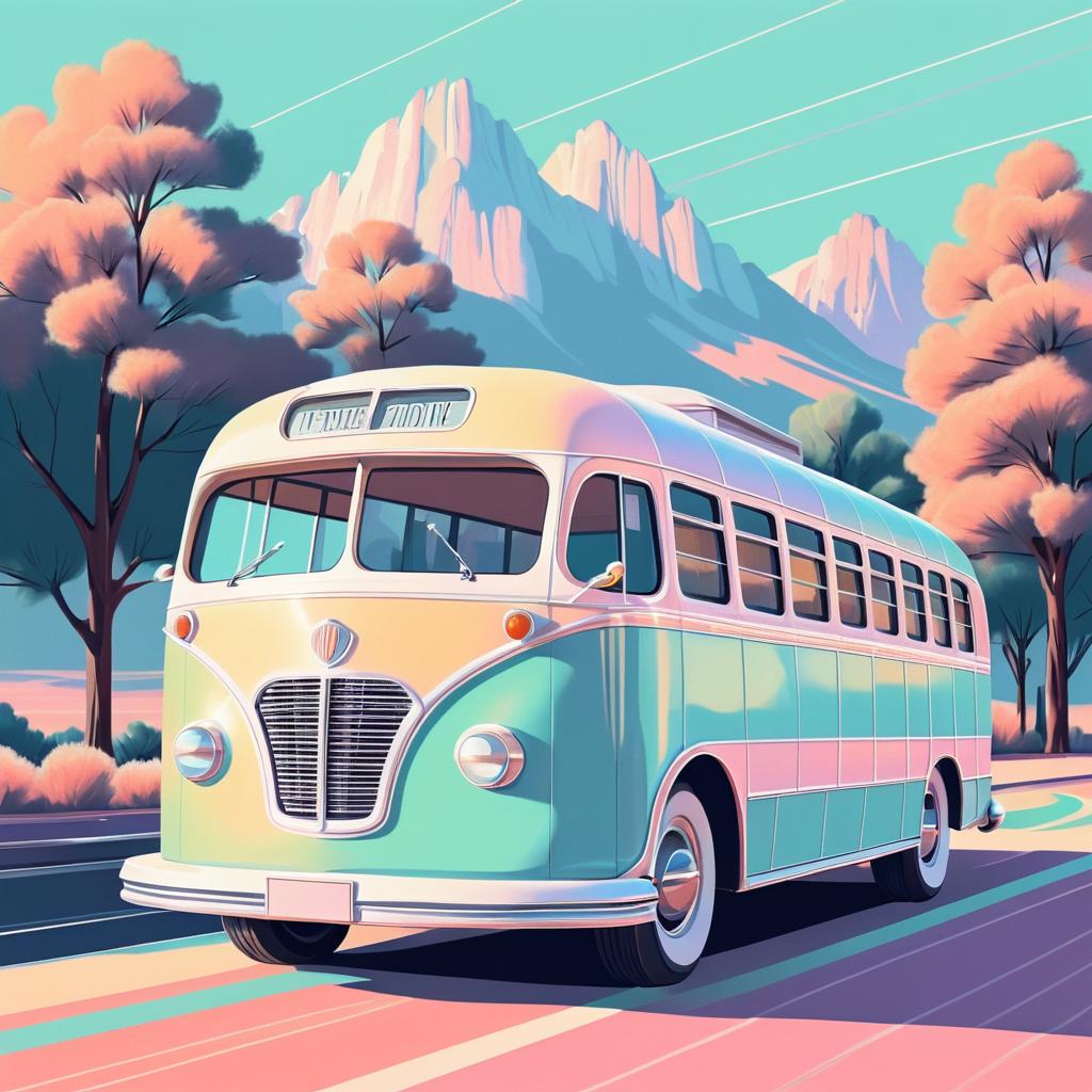 Nostalgic Vintage Bus in Pastel Art