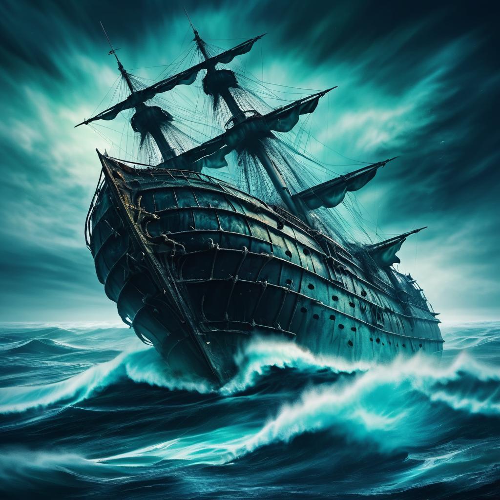 Majestic Phantom Ship in Turbulent Sea