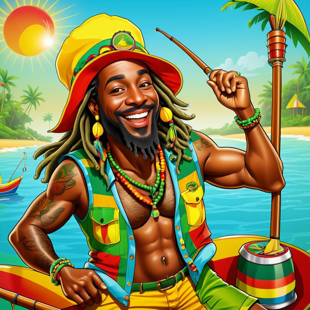 Rastafarian Fisherman in Cartoon Style