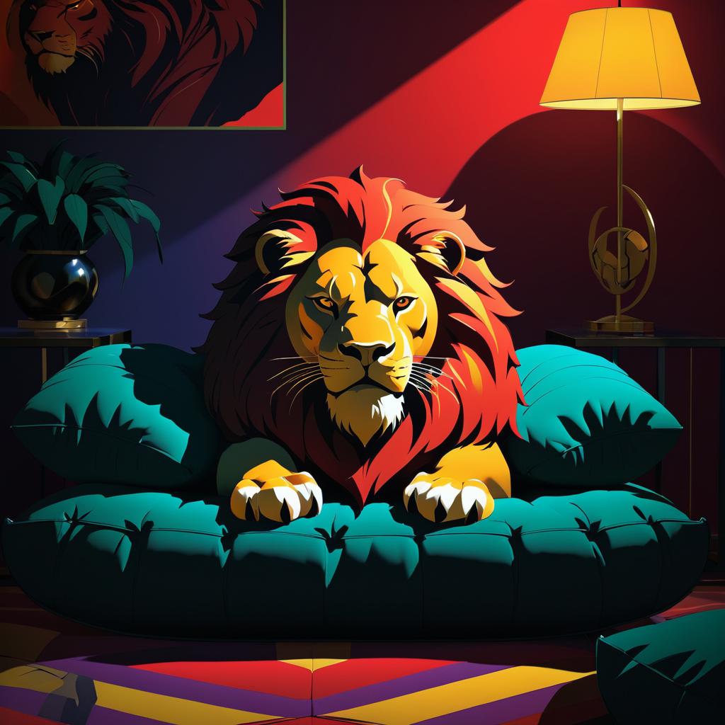 Heroic Lion Portrait in Bold Colors