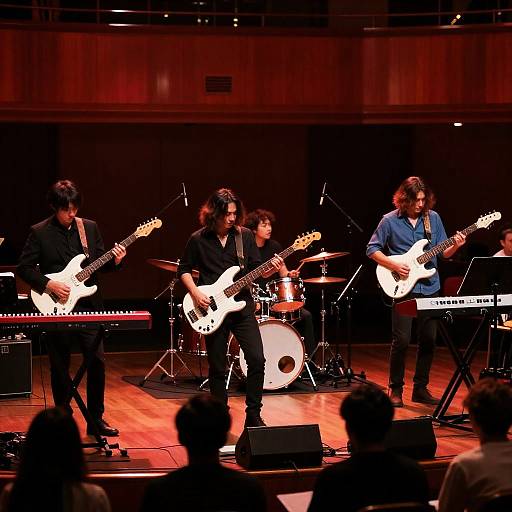 Live Rock Band Performance Under Red Lights