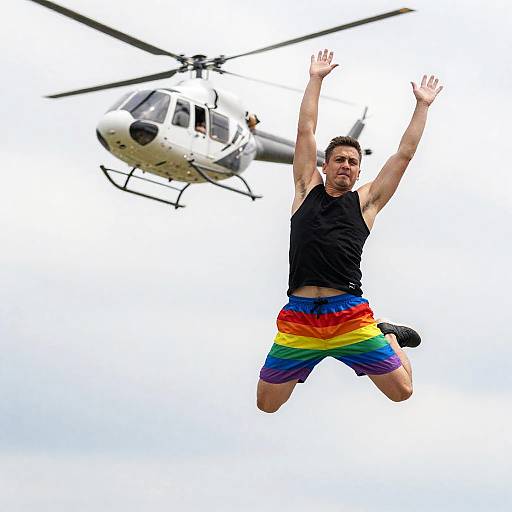 Dynamic Jump Toward Helicopter in Sky