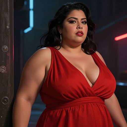 Confident Latina Woman in Red Dress