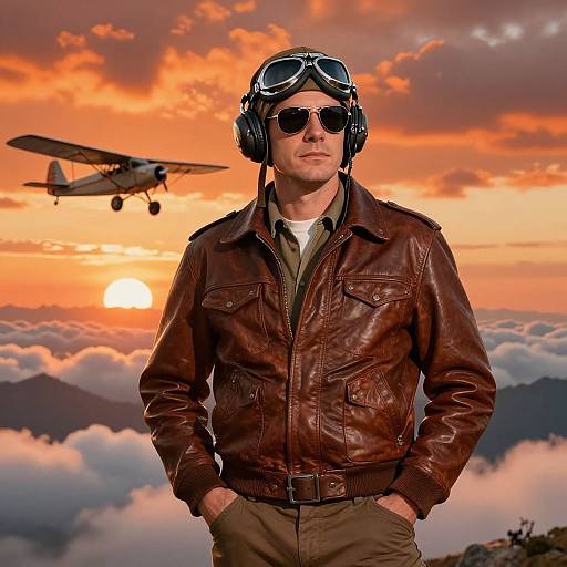Vintage Pilot at Sunset Illustration