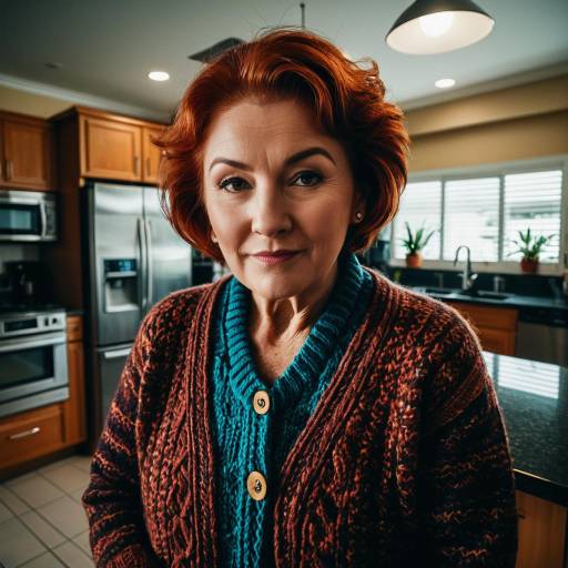 Elderly Woman in Cozy Knit Cardigan in Modern Kitchen