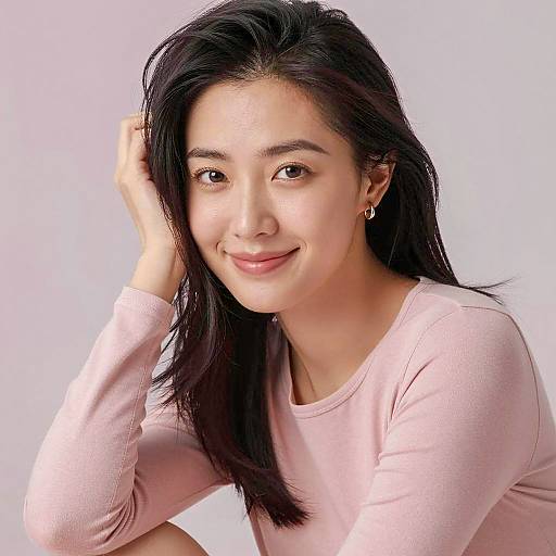 Smiling Asian Woman in Pink Top