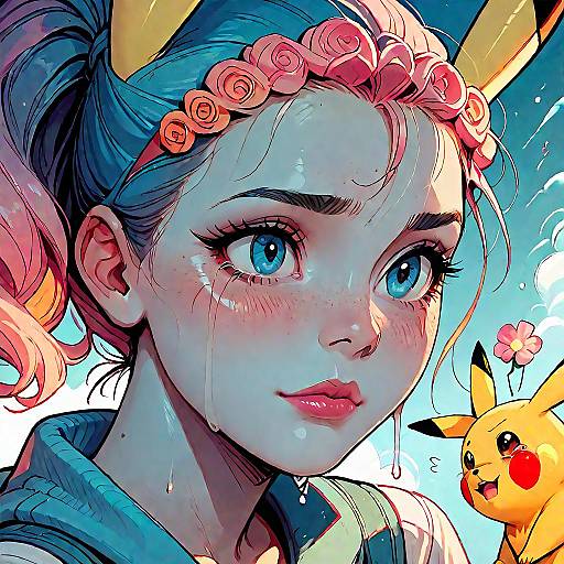 Anime Girl with Crying Pikachu