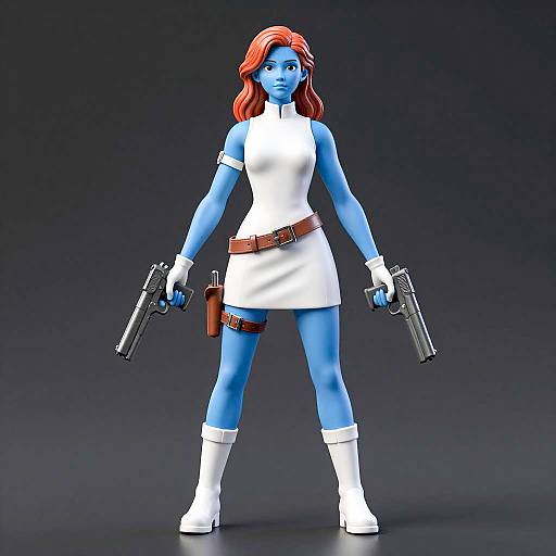 Fierce Blue-Skinned Woman with Guns