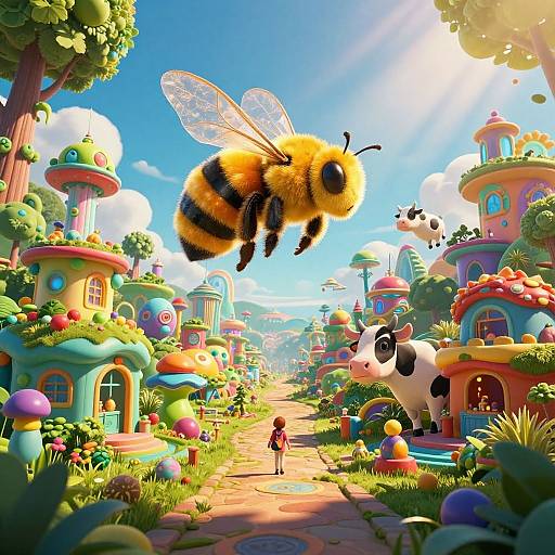 Psychedelic Solarpunk Village Vista