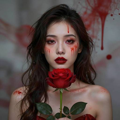 Ethereal Woman with Crimson Rose
