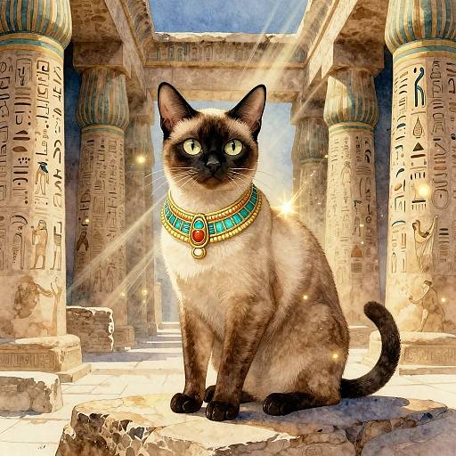 Egyptian Mau Amidst Ancient Ruins