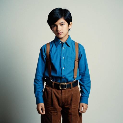 Boy in Blue Shirt with Suspenders