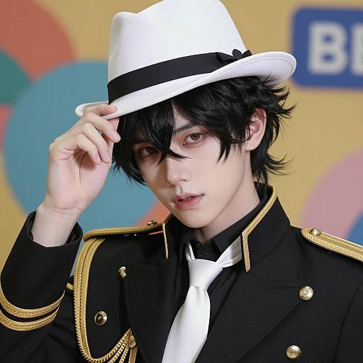 Stylish Male in Military-Style Jacket and White Hat