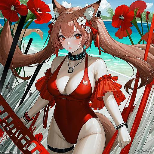 Illustration of Angelina (summer flower) (arknights), arknights in the style of Sakayama shinta