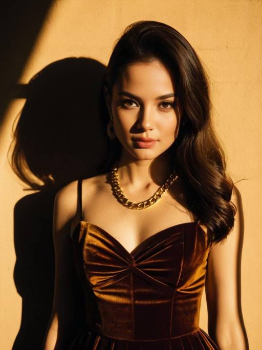 Elegant Woman in Copper Velvet Dress