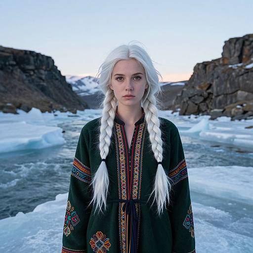 Young Woman in Icy Mountain Landscape
