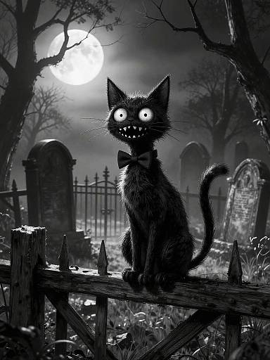 Spooky Stylized Cat in Graveyard