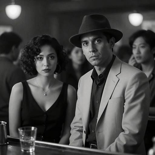 Intense Gaze in a Crowded Bar