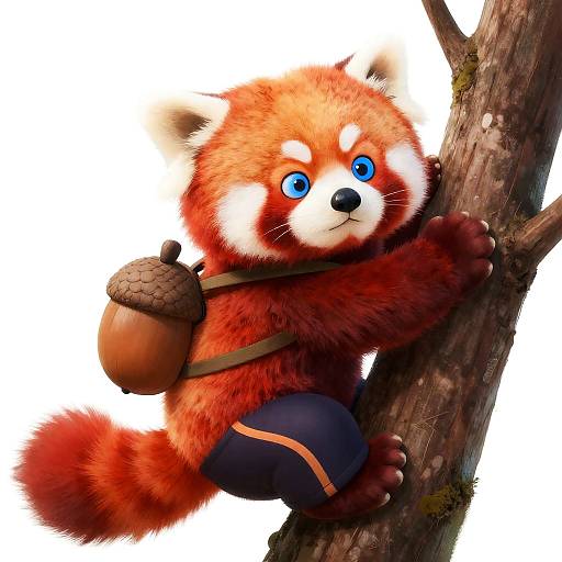 Surreal Red Panda with Acorn Backpack