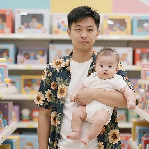 Family Moment in a Colorful Toy Store