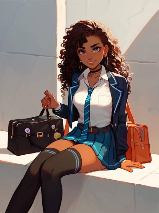 Charming Dark-Skinned Girl in School Uniform