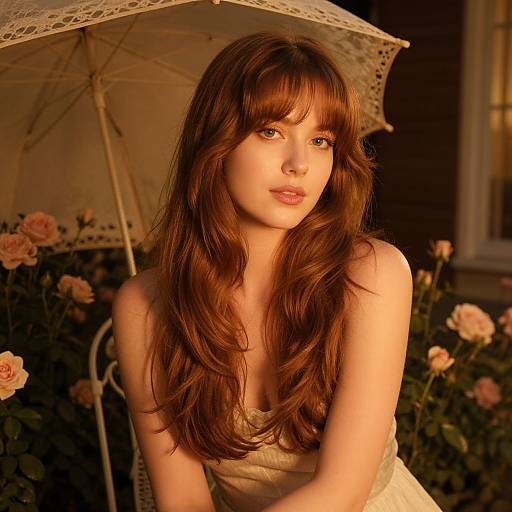 Romantic Woman with Vintage Umbrella