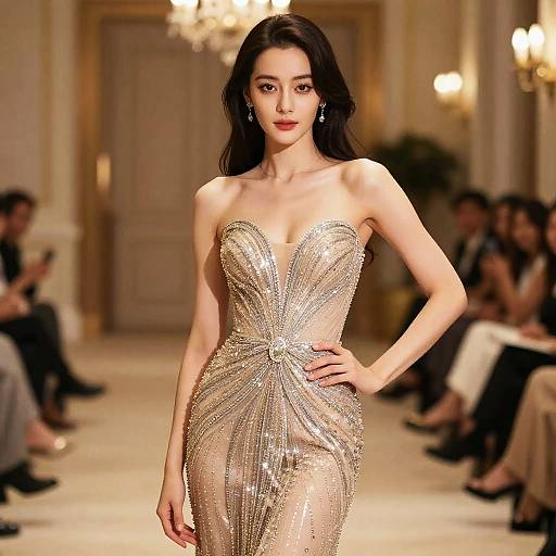 Elegant Woman in Sparkling Evening Gown
