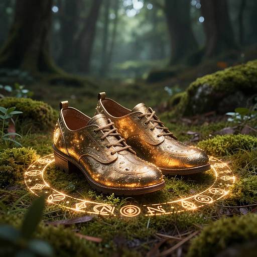 Glowing Ancient Shoes in Enchanted Forest