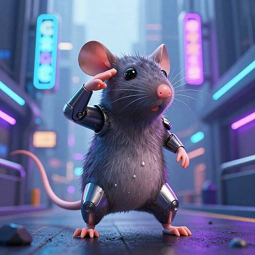 Cyberpunk Rat Saluting in Neon City