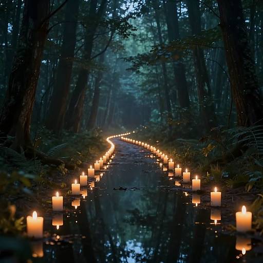 Ethereal Candlelit Forest Pathway