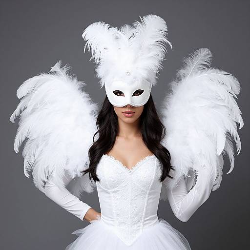 Elegant White Carnival Costume with Feathers
