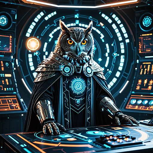 Cybernetic Mage with Owl Eyes Concept Art