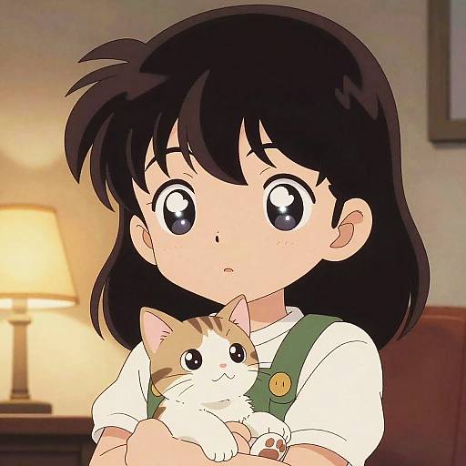 Cozy Anime Girl with Kitten