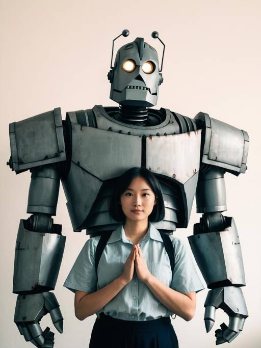 Woman with Iron Giant Robot Costume