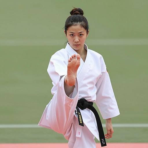 Asian Woman Performing Karate Kick