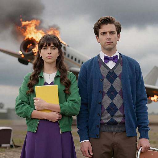 Serious Couple Amidst Aerial Chaos